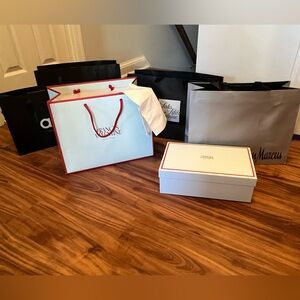 5 Designer gift/shopping bags and Shoe Box with Shopping Bags